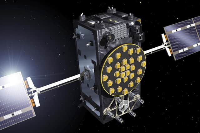 An artist's impression of the Galileo FOC satellite. Picture: Pierre Carril/ESA/PA Wire
