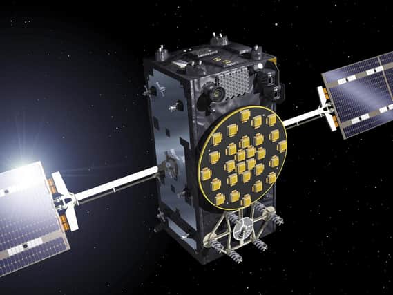 An artist's impression of the Galileo FOC satellite. Picture: Pierre Carril/ESA/PA Wire
