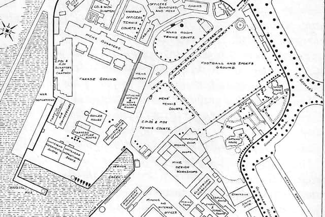 A plan of HMS Vernon in 1930. It's now Gunwharf Quays.