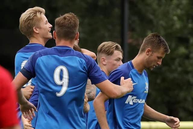 Baffins Milton Rovers celebrate a goal against Cowes Sports. Picture: Chris Moorhouse