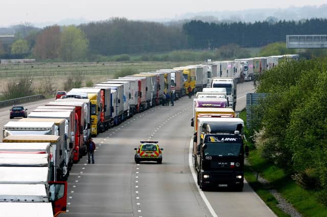 Lorries held on the M20 near Ashford in Kent, as Operation Stack was enforced due to a French fisherman strike outside the port of Calais in France in 2009 Picture: Gareth Fuller/PA Wire