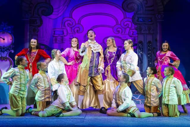 The cast of Cinderella, with Andy Moss, centre as Prince Charming, at Ferneham Hall in Fareham, December 2018