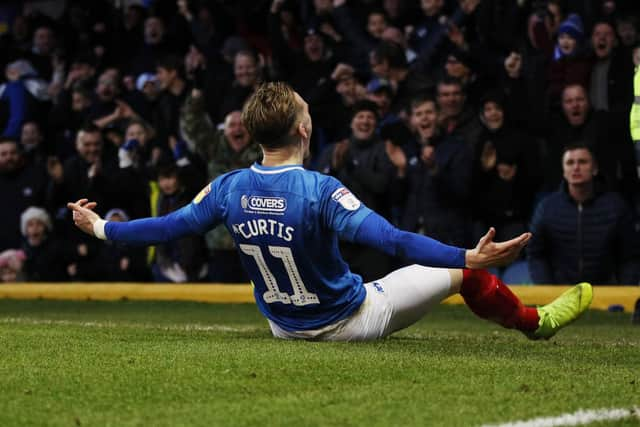 Ronan Curtis celebrates netting in Saturday's 3-1 win over Sunderland. Picture: Joe Pepler