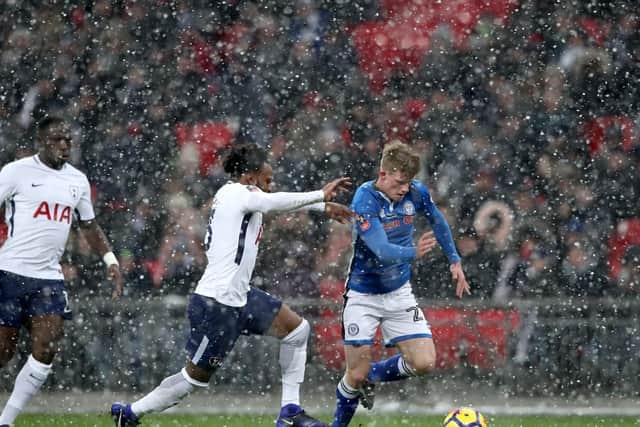 New Pompey signing Andy Cannon in action for Rochdale against Spurs