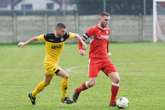 Jack Maloney on the ball for Horndean against Hamworthy. Picture: Neil Marshall (181222-004)