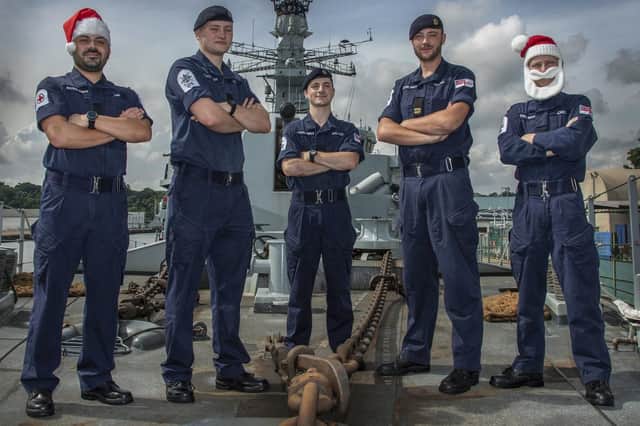 From left, Medical Assistant Karl Mann, ET(CIS) Matthew Scott, ET(ME) Curtis Brearton, AB(EW) Oliver Holden, and AB(EW) Zac Jones onboard Plymouth-based HMS Argyll, which left the UK in June for the Mediterranean and the Middle East and will return in March  
Picture: LPhot Dan Rosenbaum