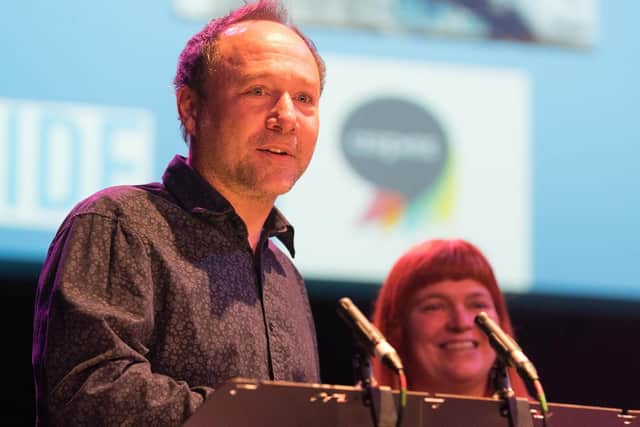 Matt Dixon, aka M-One accepting his Best Visual Artist Awards at the 2017 ceremony. Picture Credit: Keith Woodland