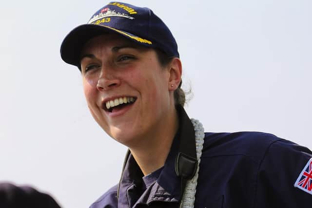 Pictured: Commander Eleanor Stack, CO HMS Duncan, on the bridge wing during replenishment at sea (RAS) with TCG Akar.
NATO photo by GBR N LPhot Paul Hall