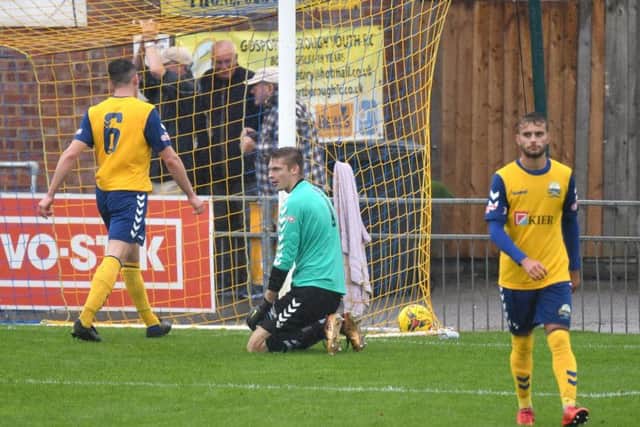 Boro keeper Pat O'Flaherty kept Hartley at bay / Picture by Neil Marshall