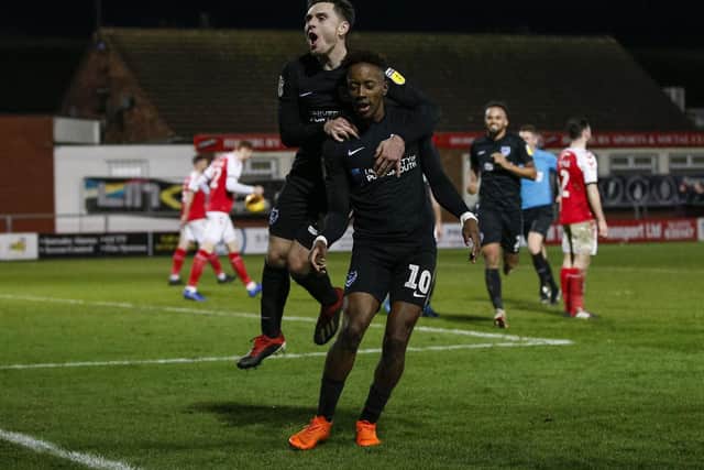 Ben Thompson celebrates with second-half scorer Jamal Lowe / Picture: Daniel Chesterton