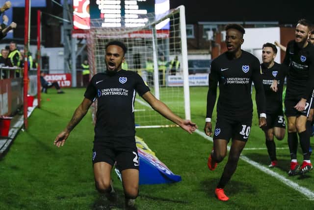 Anton Walkes celebrates his stunning strike against Fleetwood. Picture: Daniel Chesterton/phcimages.com