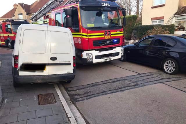 Firefighters struggled to get past the parked vehicles. Photo: Hampshire Fire and Rescue