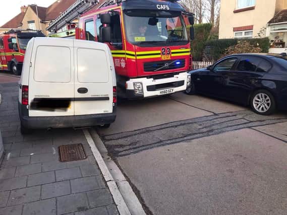 Firefighters struggled to get past the parked vehicles. Photo: Hampshire Fire and Rescue