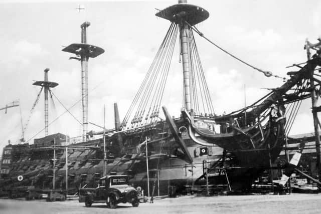 No, not a modern photo of HMS Victory as she now looks but circa 1926 when she was being restored to her Battle of Trafalgar condition.