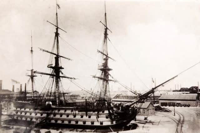 HMS Victory, the finished item. On July 17, 1928, George V  marked the restoration of HMS Victory, and this is how she looked. Picture: Barry Cox Collection.