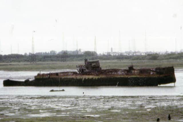 The submarine lying in the mud where Port Solent is today. Picture: Mike Nolan Collection.