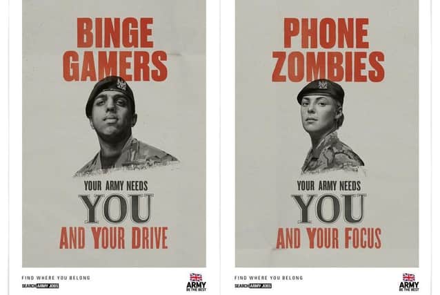 Some of the poster adverts for the British Army's latest recruitment campaign. Photo: PA
