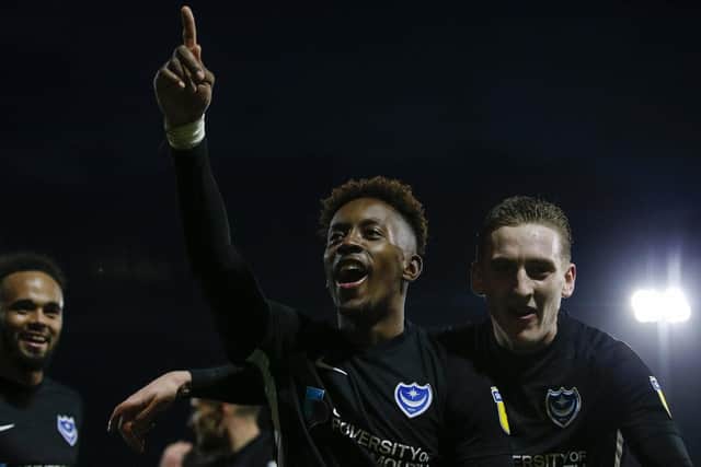 Jamal Lowe celebrates his second goal at Fleetwood. Picture: Daniel Chesterton/phcimages.com