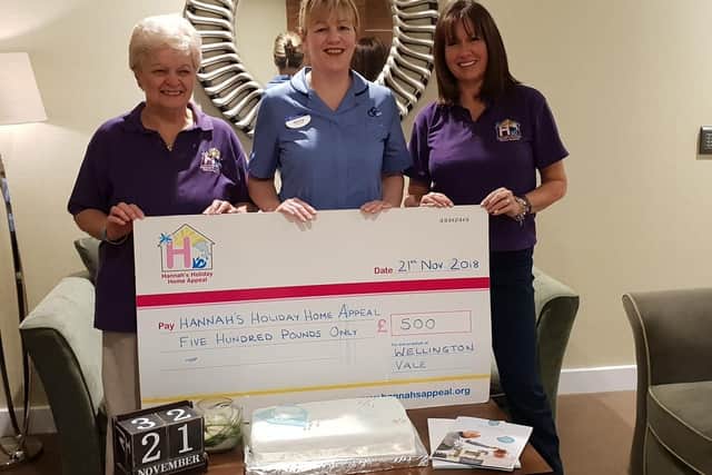 Wellington Vales Senior Carer, Katrina Nash with Pam Marshall, right - Hannahs mother and founder of Hannahs Holiday Home Appeal - and Hannahs Grandma, Carolyn Westbrook, left