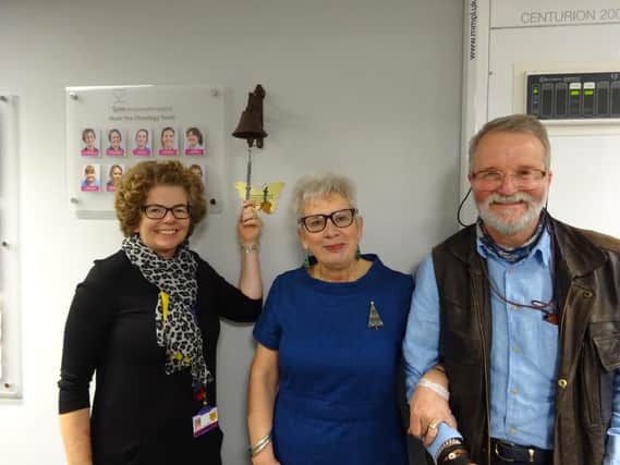 Emma Pope, left, with Kyrstyna Jenkins and her husband Christopher, with the new end-of-treatment bell at Spire Portsmouth.