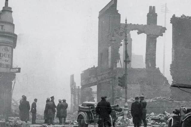 A photograph showing the devastation in Portsmouth caused by the bombing of January 10, 1941.