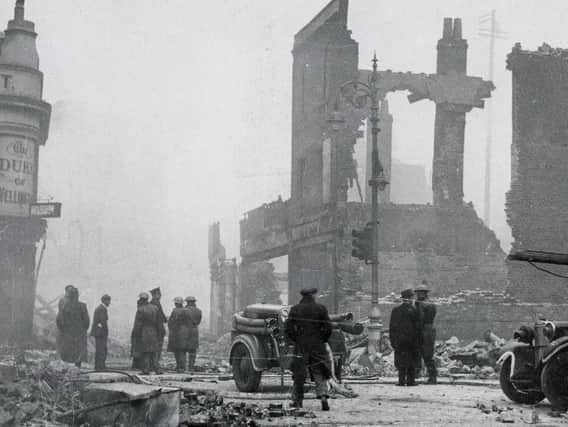 A photograph showing the devastation in Portsmouth caused by the bombing of January 10, 1941.