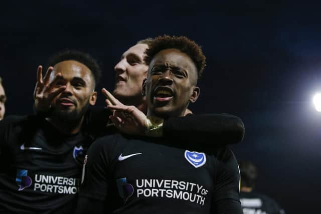 Jamal Lowe celebrates his first goal at Fleetwood. Picture: Daniel Chesterton
