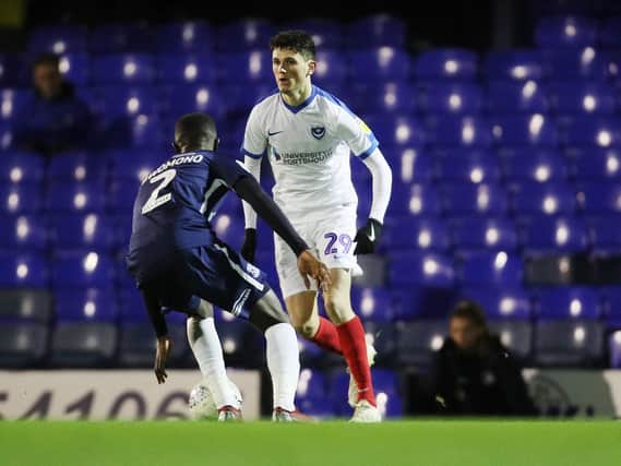 Leon Maloney made his Pompey debut against Southend on Tuesday night. Picture: Joe Pepler