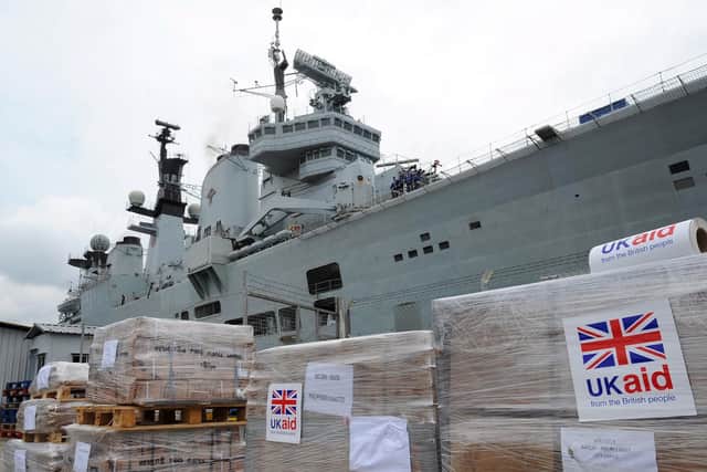 Following the devastation of parts of the eastern Philippines by Typhoon Haiyan, the department for international development (DfID) requested MoD support to the humanitarian relief effort. The former HMS Illustrious was re-tasked to support DfID with humanitarian relief. Photo: Royal Navy
