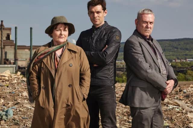 Pictured: Brenda Blethyn as DCI Vera Stanhope, Kenny Doughty as DS Aiden Healy and Jon Morris as DC Kenny Lockhart.