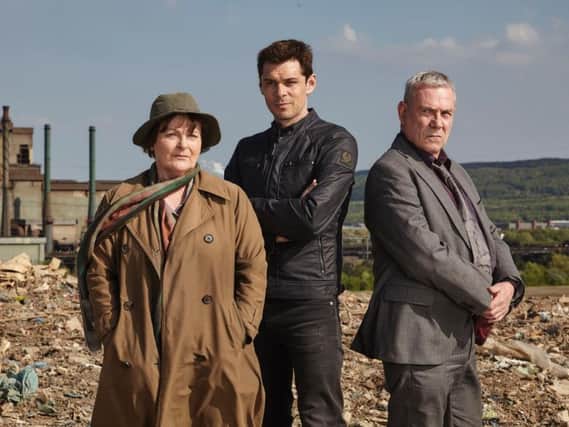 Pictured: Brenda Blethyn as DCI Vera Stanhope,  Kenny Doughty as DS Aiden Healy and Jon Morris as DC Kenny Lockhart.