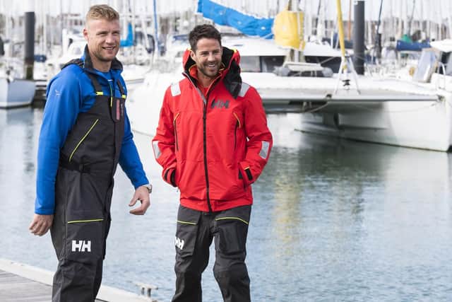 Freddie Flintoff and Jamie Redknapp in Haslar Marina, Gosport. Picture: Chris Lobina / Sky UK