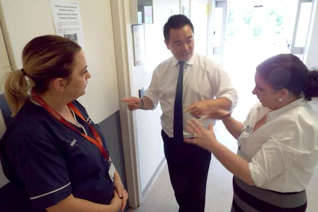Alan Mak MP with QA Chief Nurse Theresa Murphy and Emergency Department Matron Bethan Hutton
