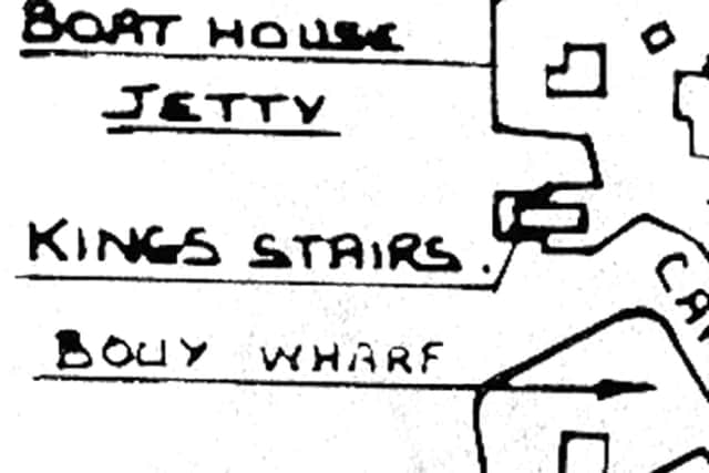 The diagram of the West Wall  jetties showing Buoy Wharf, nicknamed Bird Lime Point.
