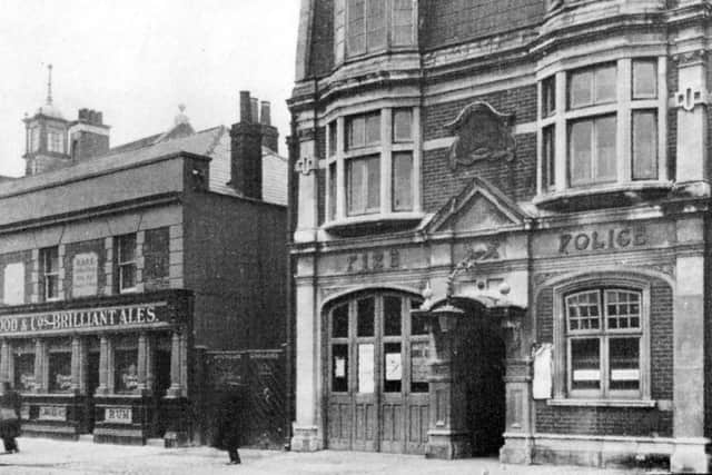 The Shipwrights pub, fire and police stations in Fratton Road, all buildings of character now long gone. Picture: Tony Triggs' Collection.