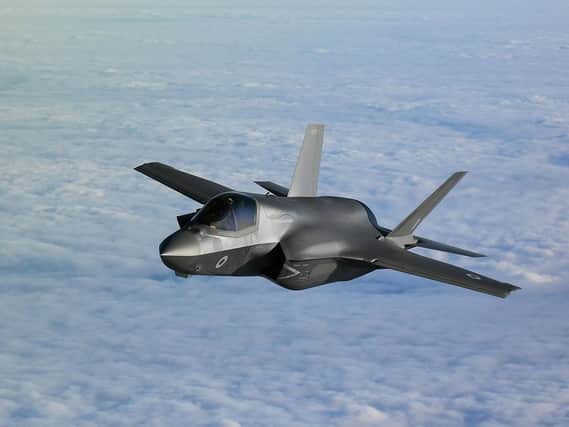 An RAF F-35B Lightning stealth jet over the English Channel during Operation Point Blank, which featured aerial capabilities from the RAF, United States Air Force and French Air Force. Photo: Joe Giddens/PA Wire