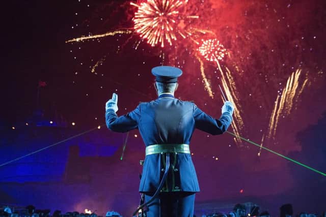 The Principal Director of Music Wg Cdr Piers Morrell conducting the massed military bands and massed pipes and drums at final dress rehearsals at the Royal Edinburgh Military Tattoo 2018. Picture: Ministry of Defence