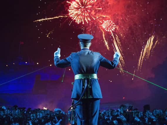 The Principal Director of Music Wg Cdr Piers Morrell conducting the massed military bands and massed pipes and drums at final dress rehearsals at the Royal Edinburgh Military Tattoo 2018. Picture: Ministry of Defence