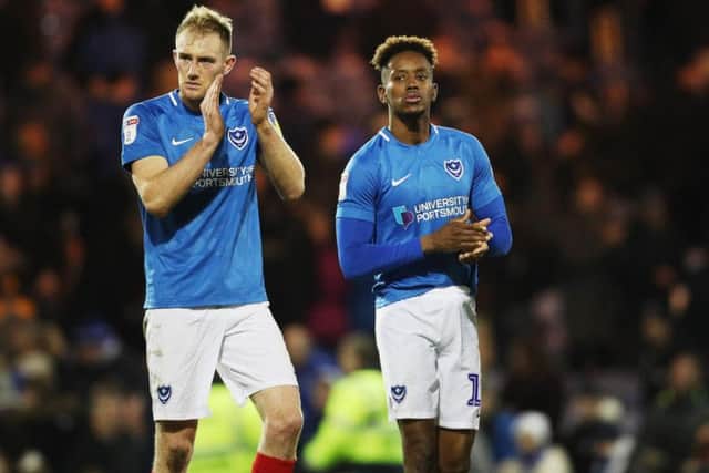 Matt Clarke and Jamal Lowe after the defeat / Picture: Joe Pepler