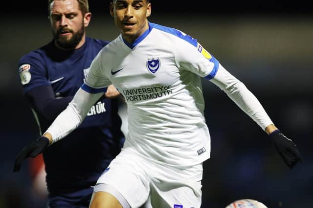 Louis Dennis starred for Pompey in the Checkatrade Trophy win at Southend. Picture: Joe Pepler