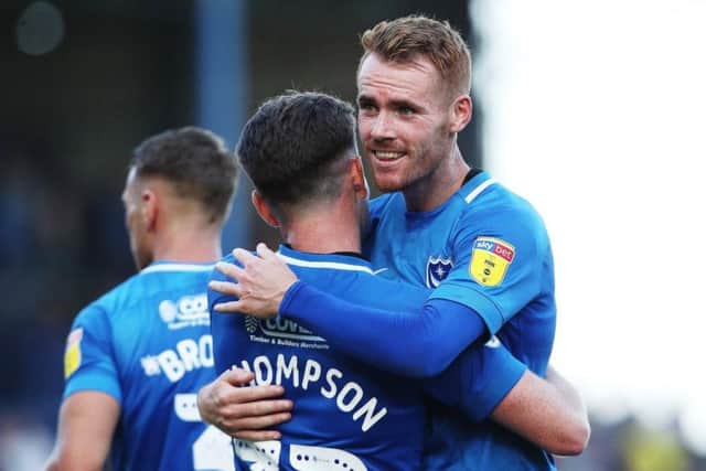 Tom Naylor celebrates victory over Plymouth with Ben Thompson. Picture: Joe Pepler