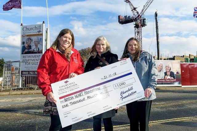 Cheque presentation from the Churchill Foundation to the British Heart Foundation
Michelle Bowdidge (British Heart Foundation), Angela and Deborah Waldeck from Churchill Picture: James Newell/ UNP