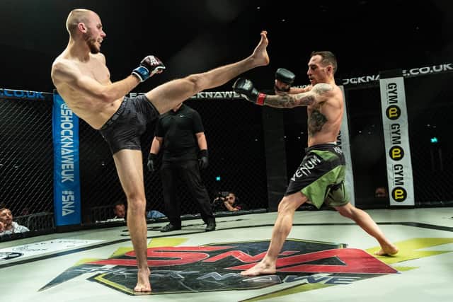 Charlie Riccard on his way to victory over Nathan Baciley at Shock N Awe 28. Picture: Vernon Nash (180686-004)