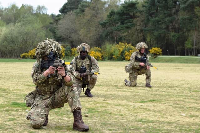 Reservist soldiers from 4th Battalion, The Princess of Wales's Royal Regiment (4PWRR) based in Cosham, during a training weekend at Longmoor army base in April. The unit is among those that could be mobilised nationally by the government for a year amid concerns of a no-deal Brexit. PHOTO: Tom Cotterill