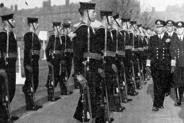 George VI visiting Portsmouth Royal Naval Barracks during the Second World War.