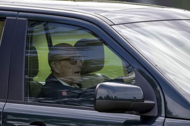 The Duke of Edinburgh, 97, at the wheel of Land Rover Discovery. Photo: Steve Parsons/PA Wire