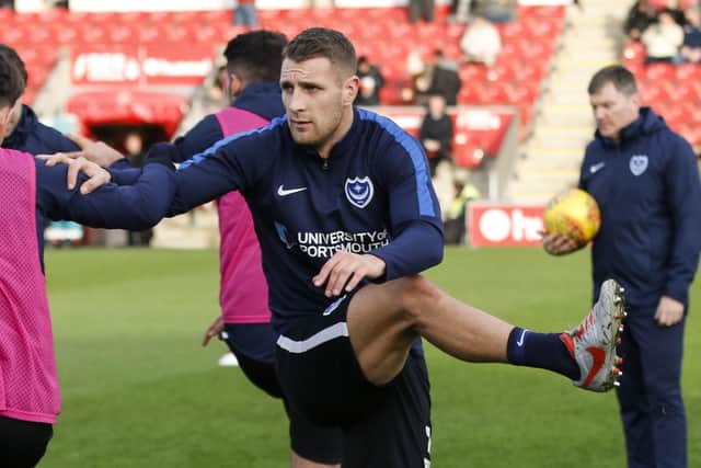 Lee Brown of Portsmouth warms up before the Sky Bet League One match between Fleetwood Town and Portsmouth at Highbury Stadium on December 29th 2018 in Fleetwood, England. (Photo by Daniel Chesterton/phcimages.com/PinPep)
