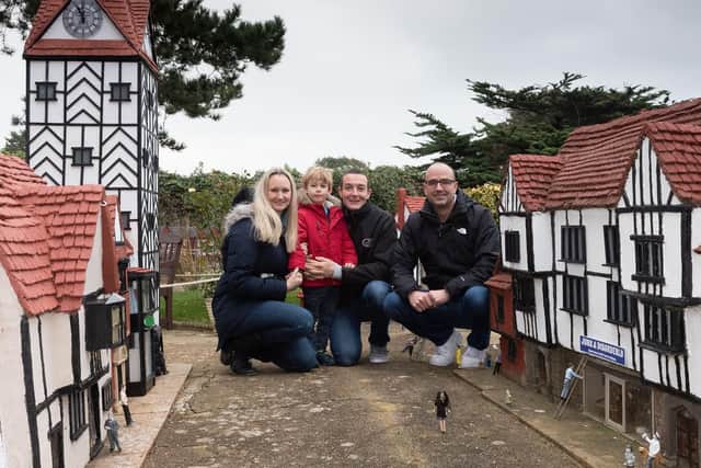 Southsea Model Village Pictured is: Victoria, Oliver and Gary Hutchins of Material Things with Mark Wilson, owner of the Model Village.Picture: Keith Woodland (190119-1)
