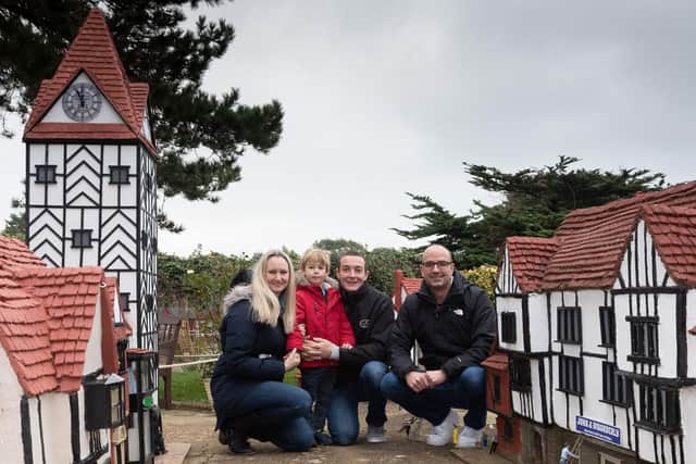 Southsea Model Village 

Pictured is: Victoria, Oliver and Gary Hutchins of Material Things with Mark Wilson, owner of the Model Village.

Picture: Keith Woodland (190119-1)