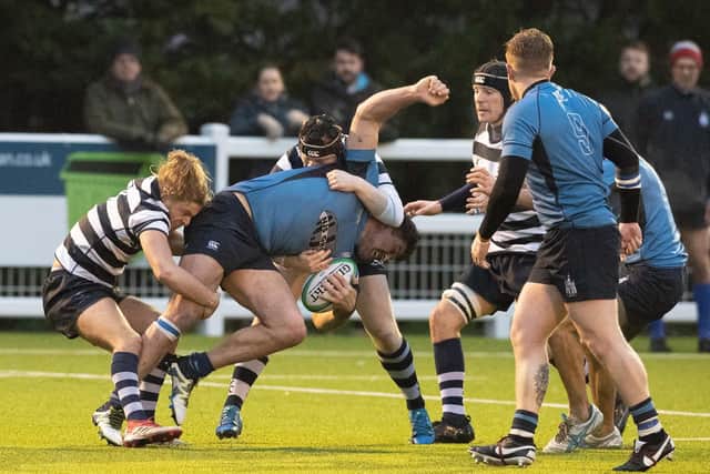 Havant v Chichester. Jake Hewett assists in the tackle. Picture: Keith Woodland (190119-768)